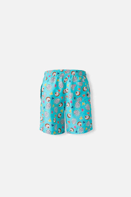 Card slide image -  BERMUDA DE BAÑO DE RICK Y MORTY ESTAMPADA AGUA MARINA PARA HOMBRE