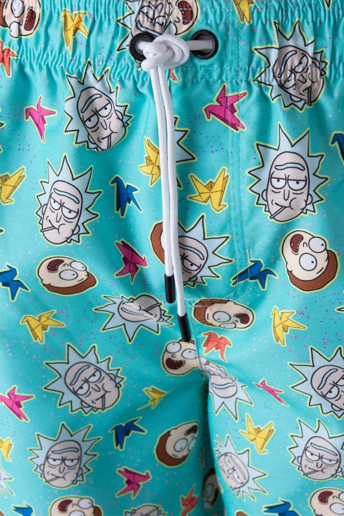 Card slide image -  BERMUDA DE BAÑO DE RICK Y MORTY ESTAMPADA AGUA MARINA PARA HOMBRE