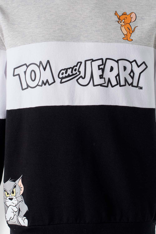 Card slide image -  POLERONES DE TOM Y JERRY GRIS JASPE, BLANCO Y NEGRO CERRADO PARA GÉNERO NEUTRO