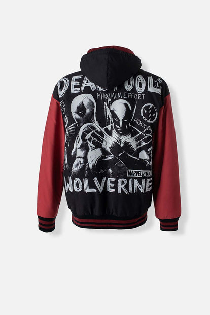  CHAQUETA DE DEADPOOL ROJA Y NEGRA ENGUATADA PARA HOMBRE