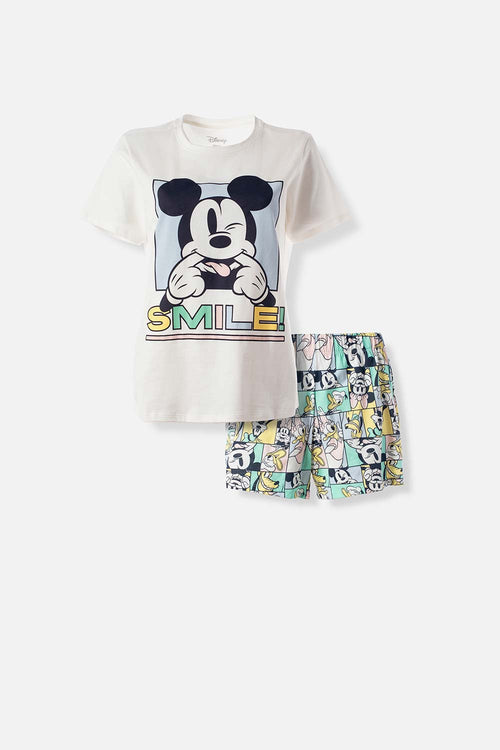 Card slide image -  PIJAMA DE MICKEY MOUSE MARFIL Y MULTICOLOR DE PANTALÓN CORTO PARA MUJER