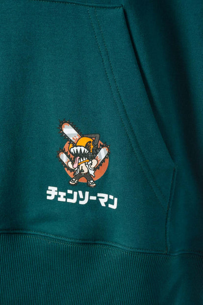  POLERON DE CHAINSAW MAN CERRADO VERDE PARA HOMBRE