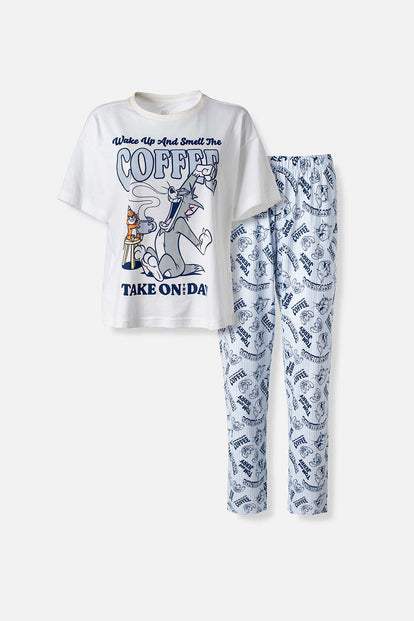  PIJAMA DE TOM Y JERRY CON PANTALON LARGO PARA MUJER