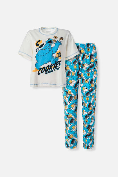  PIJAMA DE PLAZA SESAMO CON PANTALON LARGO PARA MUJER