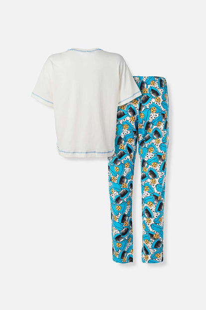  PIJAMA DE PLAZA SESAMO CON PANTALON LARGO PARA MUJER